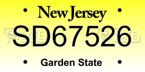 SD67526 New Jersey License Plate