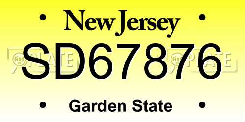 SD67876 New Jersey License Plate