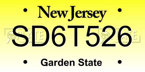 SD6T526 New Jersey License Plate