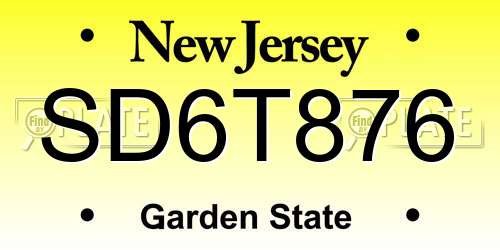 SD6T876 New Jersey License Plate