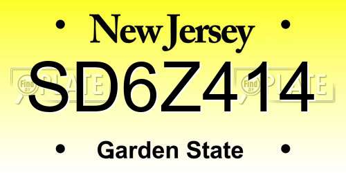 SD6Z414 New Jersey License Plate