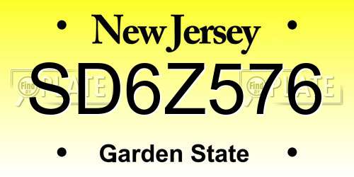 SD6Z576 New Jersey License Plate