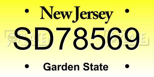 SD78569 New Jersey License Plate