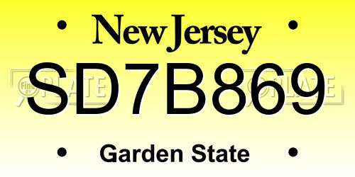 SD7B869 New Jersey License Plate