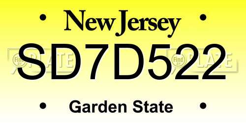 SD7D522 New Jersey License Plate