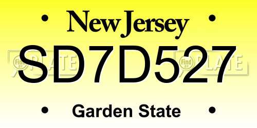 SD7D527 New Jersey License Plate