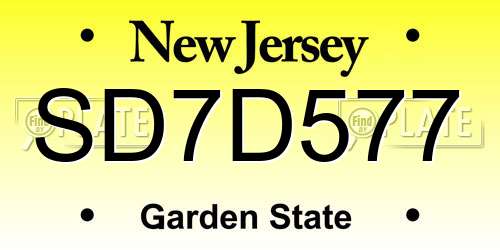 SD7D577 New Jersey License Plate