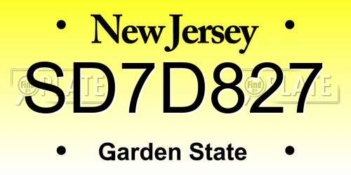 SD7D827 New Jersey License Plate