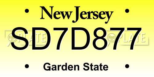 SD7D877 New Jersey License Plate