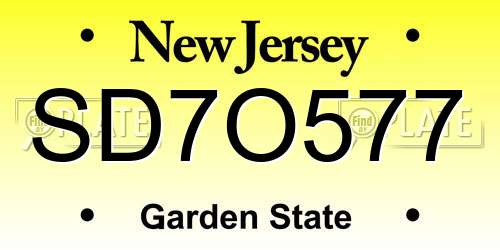 SD7O577 New Jersey License Plate