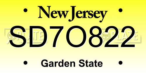 SD7O822 New Jersey License Plate