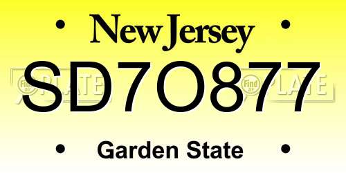 SD7O877 New Jersey License Plate