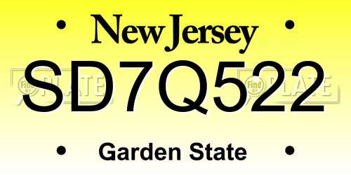 SD7Q522 New Jersey License Plate