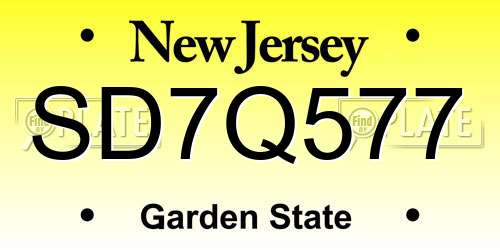 SD7Q577 New Jersey License Plate