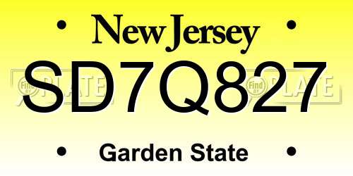 SD7Q827 New Jersey License Plate