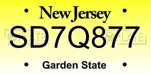 SD7Q877 New Jersey License Plate