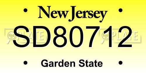 SD80712 New Jersey License Plate