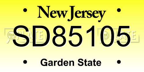 SD85105 New Jersey License Plate