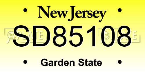SD85108 New Jersey License Plate