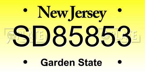 SD85853 New Jersey License Plate