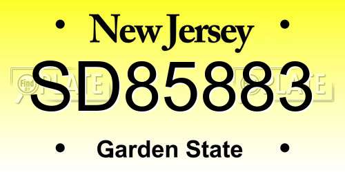 SD85883 New Jersey License Plate