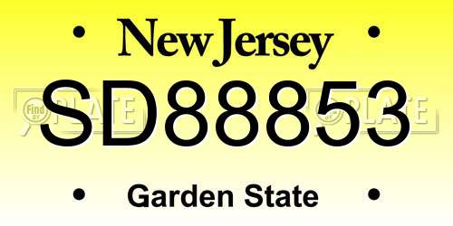 SD88853 New Jersey License Plate