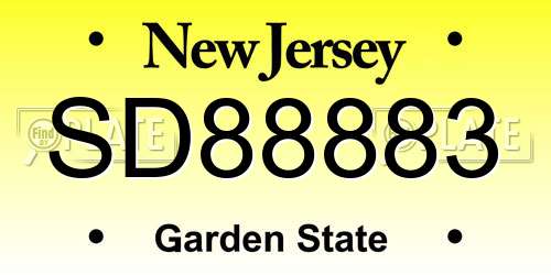 SD88883 New Jersey License Plate