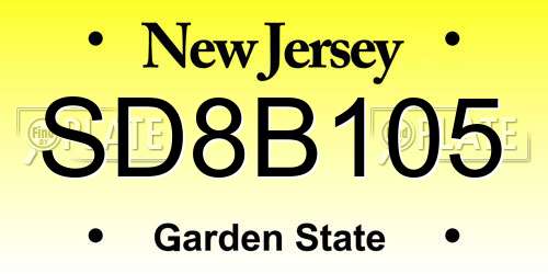 SD8B105 New Jersey License Plate