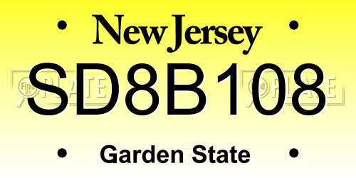 SD8B108 New Jersey License Plate