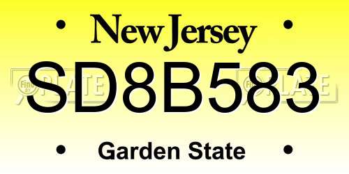 SD8B583 New Jersey License Plate