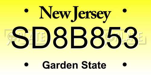 SD8B853 New Jersey License Plate