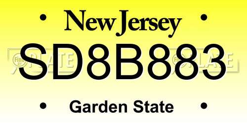 SD8B883 New Jersey License Plate