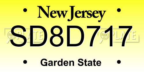 SD8D717 New Jersey License Plate