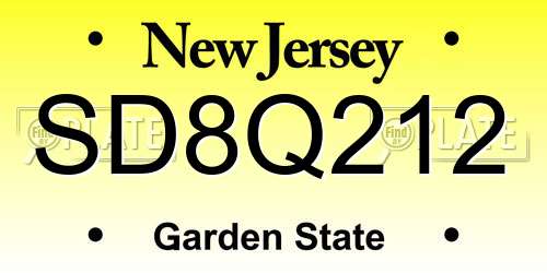 SD8Q212 New Jersey License Plate