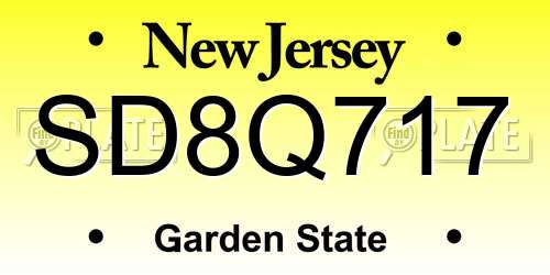 SD8Q717 New Jersey License Plate