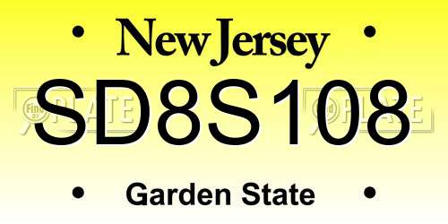 SD8S108 New Jersey License Plate