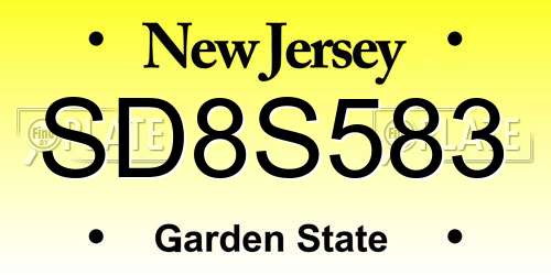 SD8S583 New Jersey License Plate