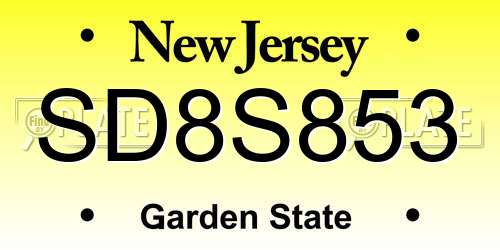 SD8S853 New Jersey License Plate