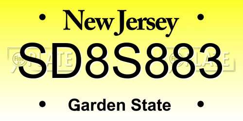 SD8S883 New Jersey License Plate