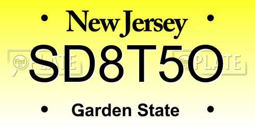 SD8T5O New Jersey License Plate