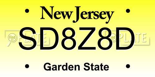 SD8Z8D New Jersey License Plate