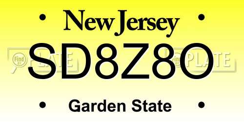 SD8Z8O New Jersey License Plate