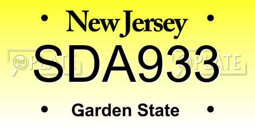 SDA933 New Jersey License Plate