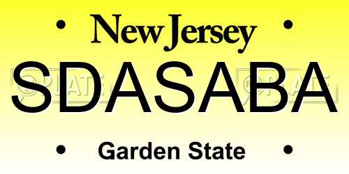 SDASABA New Jersey License Plate