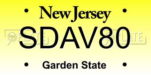 SDAV80 New Jersey License Plate