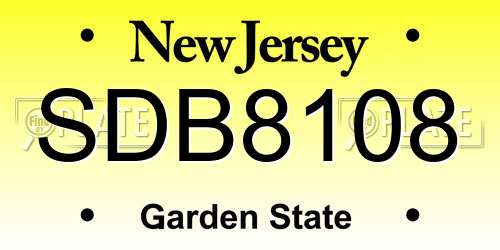 SDB8108 New Jersey License Plate