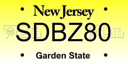 SDBZ80 New Jersey License Plate