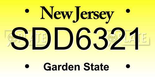 SDD6321 New Jersey License Plate