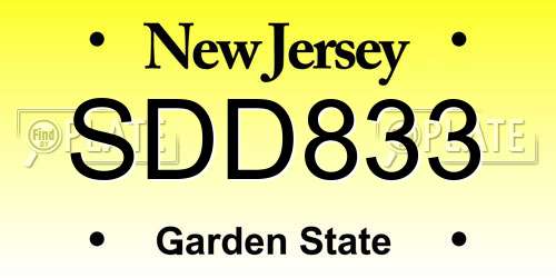 SDD833 New Jersey License Plate