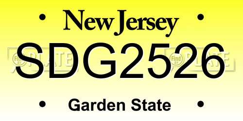SDG2526 New Jersey License Plate